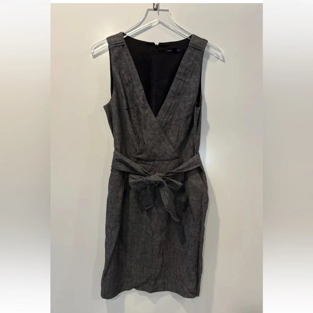 Banana Republic Womens Gray Linen V-Neck Tie Waist Sheath Dress 10 745934-00